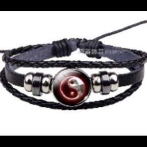 Ying yang multi layered leather bracelet